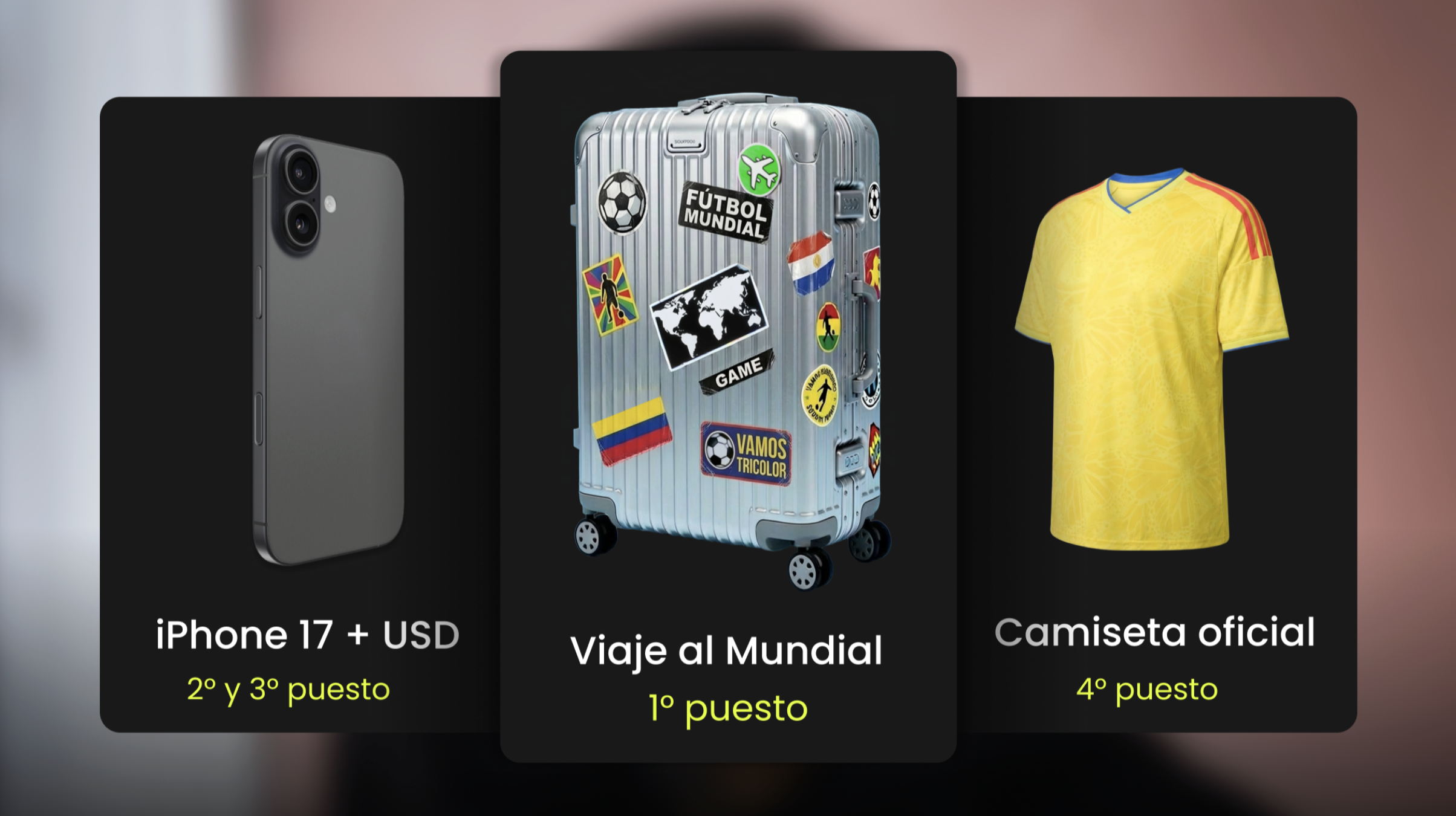 Los premios son: Un viaje al Mundial para ver a la sele., Un iPhone 17 y Dólares para usar en la App.